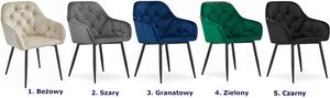 Granatowe krzesło welurowe pikowane z podłokietnikami - Antal 3X