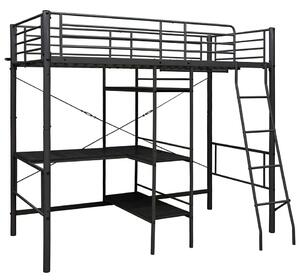Czarne metalowe łóżko z regałem 90x200 cm - Emarox