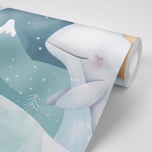 Samoprzylepna tapeta dla dzieci ze zwierzętami w śnieżnym krajobrazie