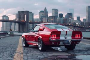 Obraz Mustang z panoramą Nowego Jorku