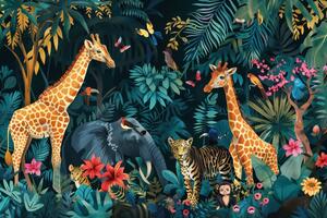 Tapeta ze zwierzętami w dżungli