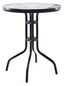 Stolik metalowy z blatem szklanym, śr. 60 cm
