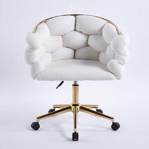 EMWOmeble Krzesło fotelowe obrotowe BALLOON DC-ST9118 biały baranek #1 / złote nogi