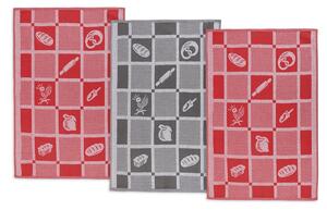 Ścierka kuchenna patchwork czerwono-szary, 50 x 70 cm, zestaw 3 szt