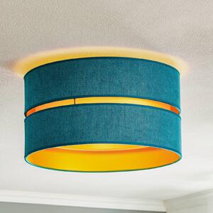 Duolla Lampa sufitowa Duo z tkaniny, turkusowo-złota, Ø40cm