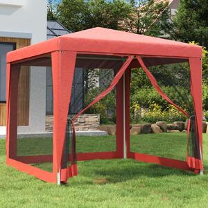 Namiot z 4 ścianami z siatki, czerwony, 2,5x2,5 m, HDPE