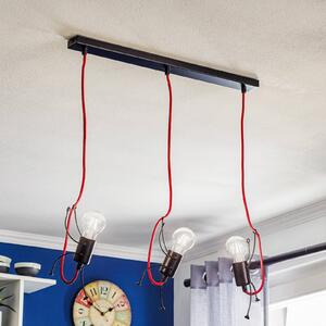 EMIBIG LIGHTING Lampa wisząca Bobi 3 w kolorze czarnym, czerwony kabel, 3-punktowa