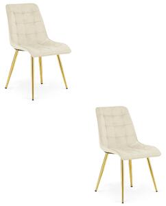 Krzesło velvet SPLIT jasnobeżowe złote nogi glamour do salonu x2