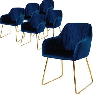 Zestaw 6 krzeseł do jadalni ML-Design z oparciem, niebieskie, wykonane z aksamitu