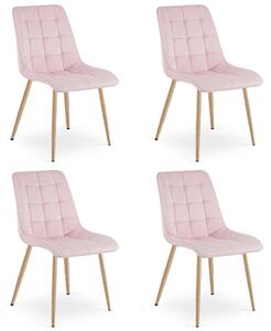 Krzesło velvet SPLIT jasnoróżowe nogi dąb do salonu jadalni glamour x4