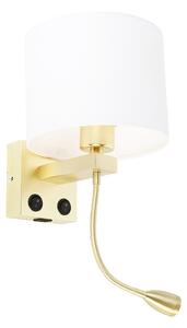 Kinkiet / Lampa scienna złoty z USB i kloszem biały 18 cm - Brescia Combi Oswietlenie wewnetrzne