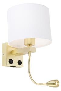 Kinkiet / Lampa scienna złoty z USB i kloszem biały 18 cm - Brescia Combi Oswietlenie wewnetrzne