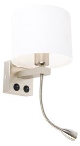 Kinkiet / Lampa scienna stalowy z elastycznym ramieniem i białym kloszem 18 cm - Brescia Combi Oswietlenie wewnetrzne