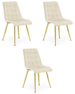Krzesło velvet SPLIT jasnobeżowe złote nogi glamour do salonu x3