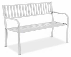Ławka ogrodowa Relaxdays, 2-osobowa, wys. x szer. x gł.: 82 x 127,5 x 59,5 cm, stal, ławka ogrodowa, tarasowa, balkonowa, ławka parkowa, biała