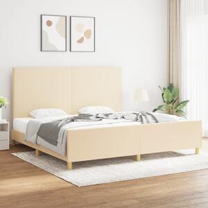 Rama łóżka z zagłówkiem, kremowa, 200x200 cm, obita tkaniną