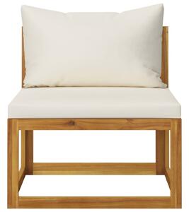 Moduł sofy środkowej z kremową poduszką, lite drewno akacjowe