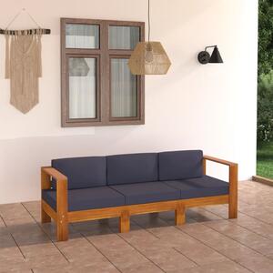 3-osobowa sofa ogrodowa z ciemnoszarymi poduszkami, akacjowa