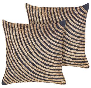 2 bawełniane poduszki dekoracyjne z warkoczem jutowym boho 45 x 45 cm beżowo-czarne Bergenia Beliani