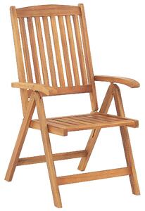 Rustykalny zestaw 6 krzeseł ogrodowych składane jasne drewno akacjowe z poduszkami beżowoszarymi Java Beliani