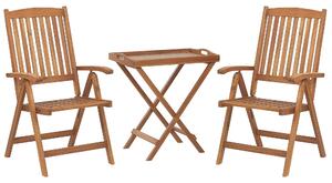 Zestaw mebli balkonowych drewno akacjowe stół 2 krzesła poduszki kremowe JAVA Beliani