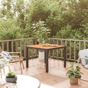 Stół ogrodowy, 90x90x75 cm, czarny rattan PE i drewno akacjowe