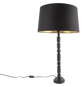 Lampa stołowa art deco czarna klosz bawełniany czarny 45cm - Torre Oswietlenie wewnetrzne
