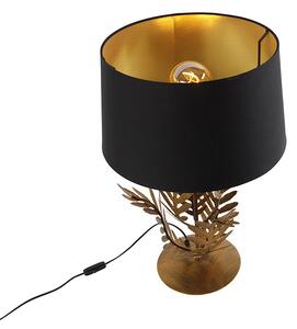 Vintage lampa stołowa złota klosz bawełniany czarny 40cm - Botanica Oswietlenie wewnetrzne