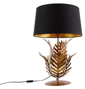 Vintage lampa stołowa złota klosz bawełniany czarny 40cm - Botanica Oswietlenie wewnetrzne