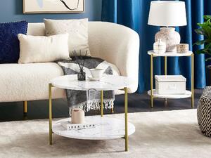 Nowoczesny stolik kawowy ława do salonu z półką efekt marmuru biało-złoty Reva Beliani