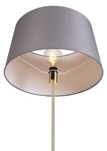 Lampa podłogowa regulowana złota/mosiądz klosz lniany szary 45cm - Parte Oswietlenie wewnetrzne