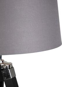 Lampa podłogowa czarna klosz lniany szary 45 cm - Tripod Oswietlenie wewnetrzne