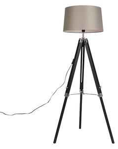 Lampa podłogowa czarna klosz lniany szarobrązowy 45cm - Tripod Oswietlenie wewnetrzne