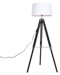 Lampa podłogowa czarna klosz lniany biały 45 cm - Tripod Oswietlenie wewnetrzne