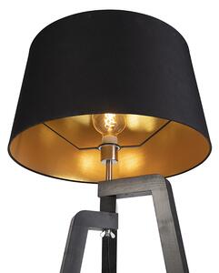 Lampa podłogowa trójnóg czarna klosz bawełniany czarny 45cm - Puros Oswietlenie wewnetrzne