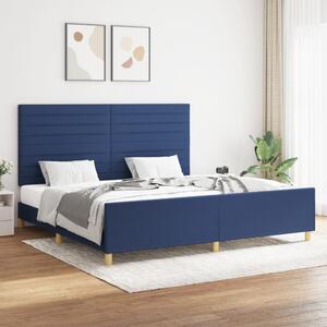 Rama łóżka z zagłówkiem, niebieska, 200x200 cm, obita tkaniną