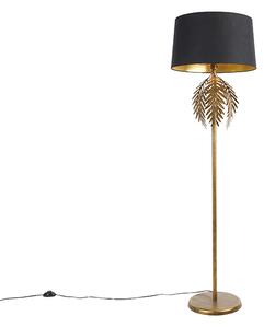 Vintage lampa podłogowa złota klosz bawełniany czarny - Botanica Oswietlenie wewnetrzne