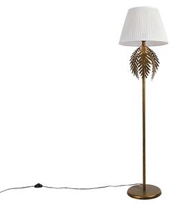 Vintage lampa podłogowa złota z plisowanym kloszem biały 45 cm - Botanica Oswietlenie wewnetrzne