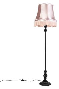 Klasyczna lampa podłogowa czarna klosz Granny różowy 45cm - Classico Oswietlenie wewnetrzne