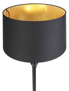 Klasyczna lampa podłogowa czarna klosz bawełniany czarno-złoty 45cm - Classico Oswietlenie wewnetrzne