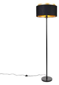 Nowoczesna lampa podłogowa czarna z kloszem czarny ze złotym - Simplo Oswietlenie wewnetrzne