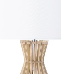 Nowoczesna lampa stołowa okrągły biały abażur drewniana podstawa Carrion Beliani