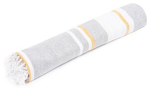 Ręcznik kąpielowy Fouta z frędzlami Stripes yellow, 90 x 170 cm