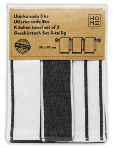 Ścierka kuchenna z bawełny egipskiej Czarne paski, 50 x 70 cm, komplet 3 szt