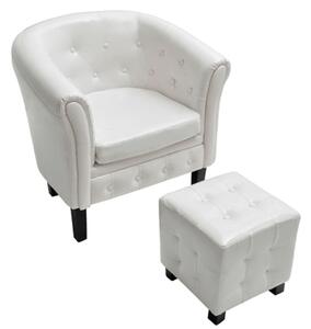 Fotel z podnóżkiem, biały, sztuczna skóra
