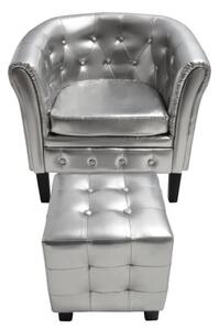 Fotel z podnóżkiem, srebrny, sztuczna skóra