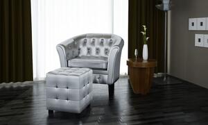 Fotel z podnóżkiem, srebrny, sztuczna skóra