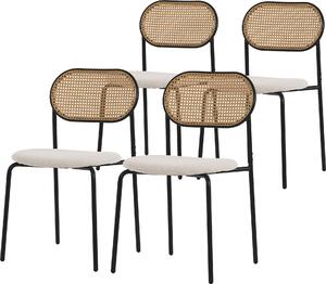 ML-Design zestaw 4 krzeseł do jadalni, beżowe, krzesło kuchenne z rattanowym oparciem Krzesła tapicerowane z zakrzywionym oparciem z siatki Krzesło rattanowe z metalowymi nogami