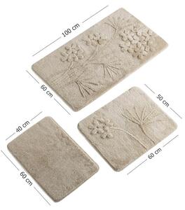 Zestaw 3 beżowych dywaników łazienkowych Flowers