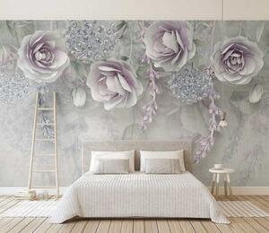 Fototapety Fioletowe kwiaty i kryształy, Fototapety 3D, Fototapety 3d Kwiaty, u01597 : Uwalls.pl